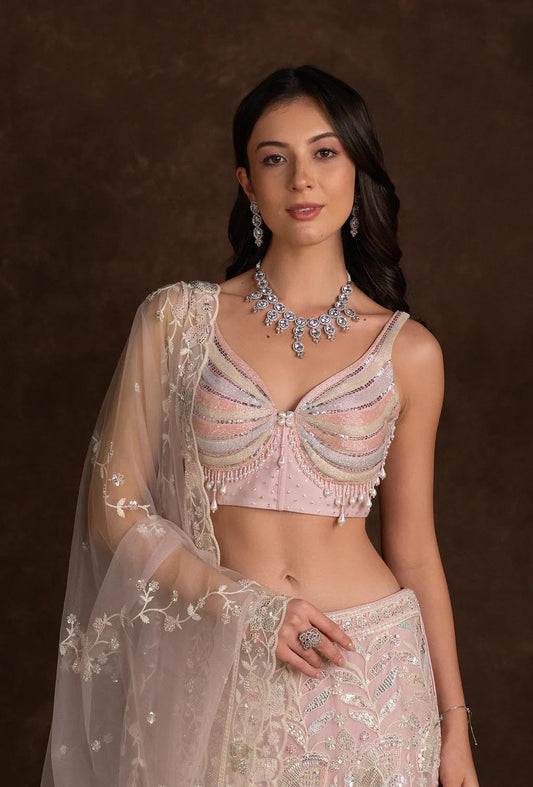 Elara Lavender Embroidered Lehenga Set with Pearl Tassels