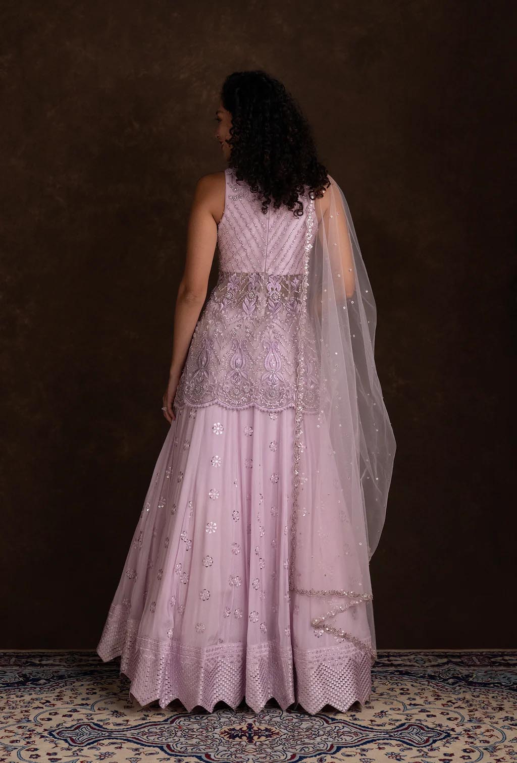 Aspen Lavender Jacket Blouse Mirror and Cut Dana Lehenga Set