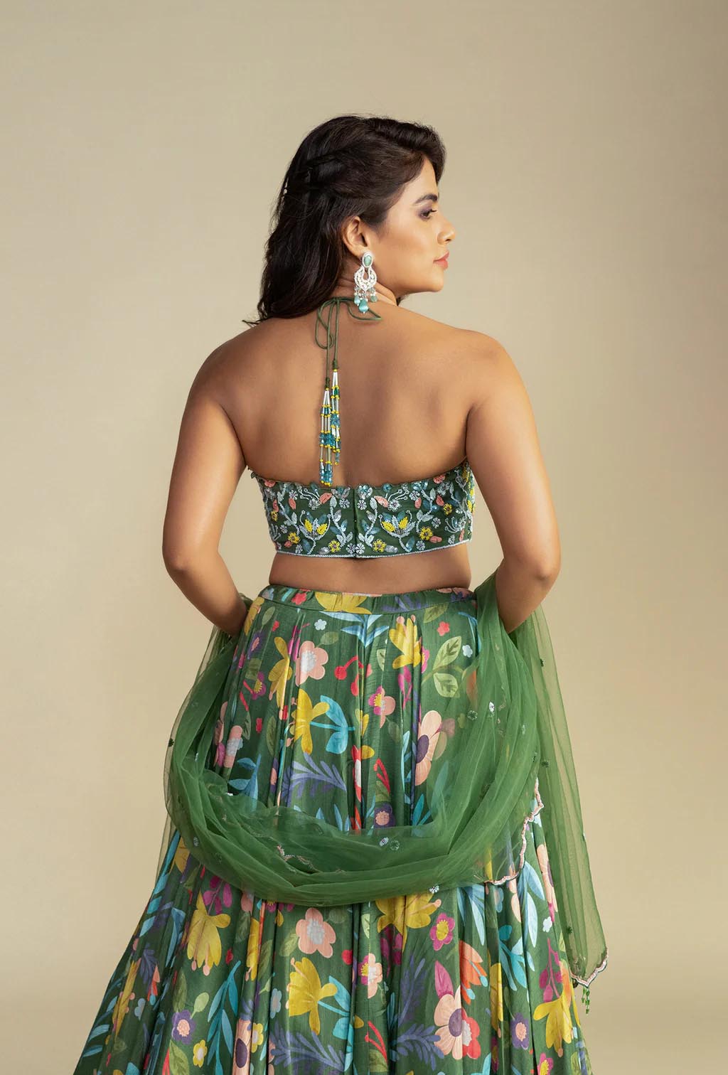 Amber Green Digitally Printed Tie-up Choli Lehenga Set