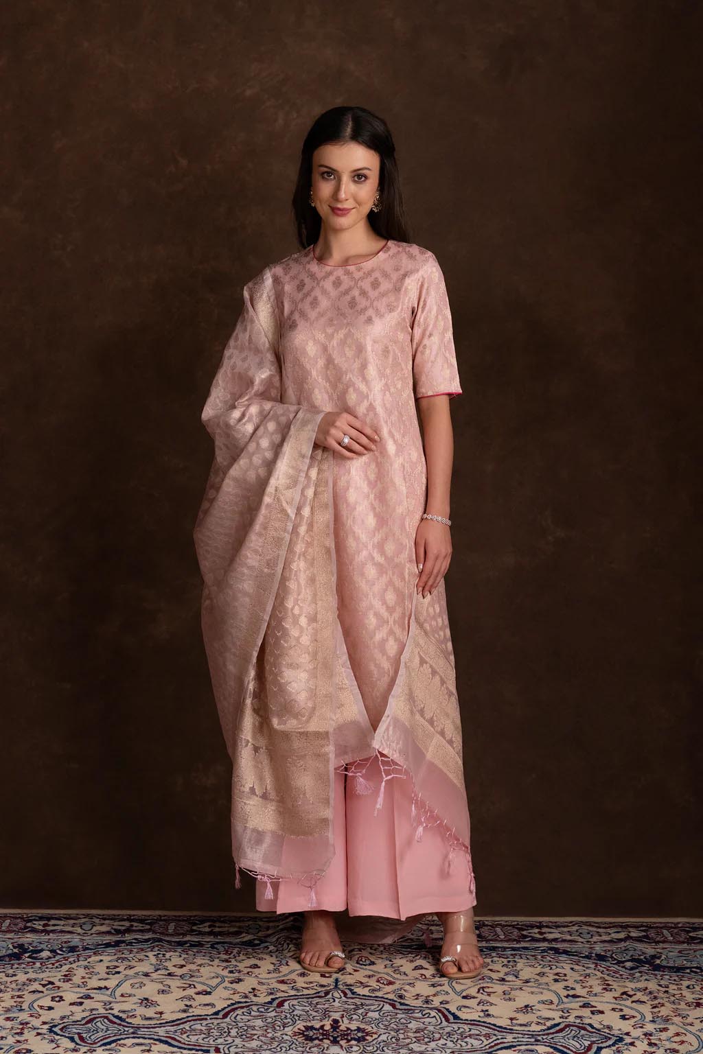 Blush Pink Zari Motif Kurta Set