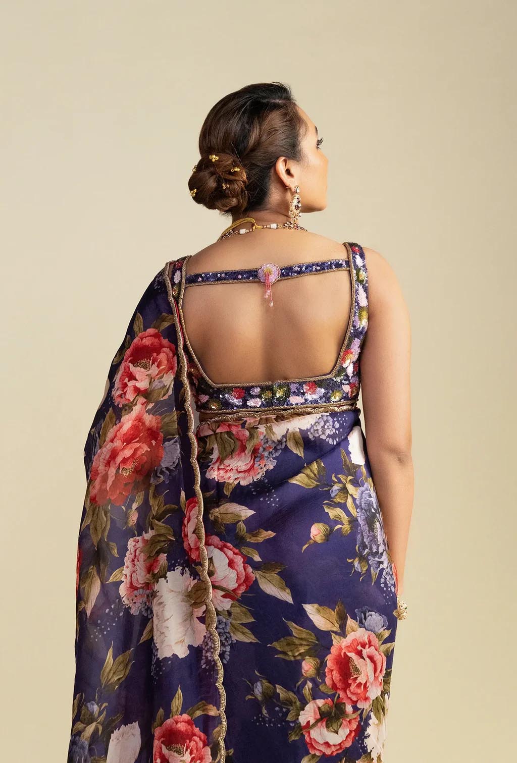 Purple Floral Print Saree