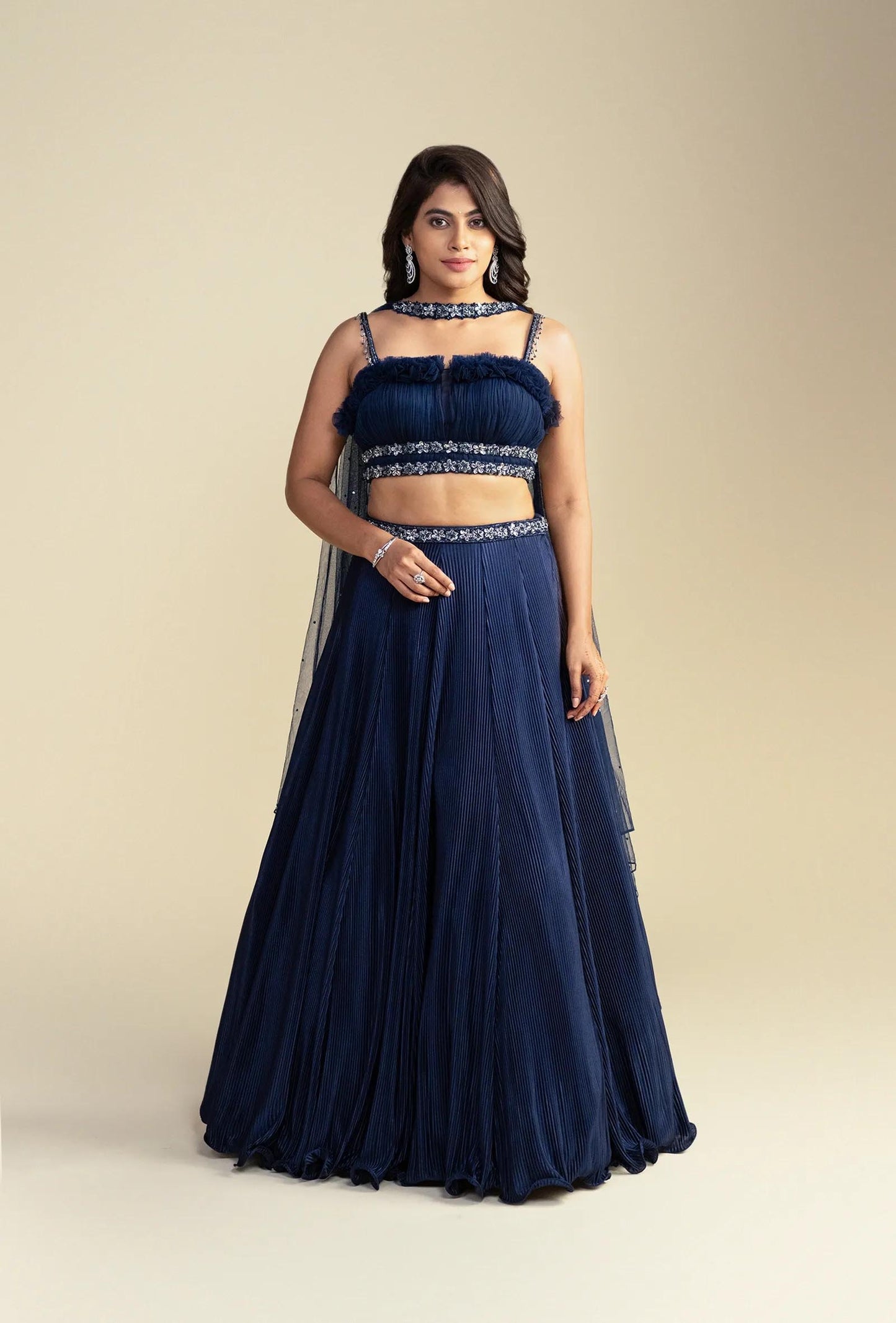 Nocturne Navy Blue Ruffled Lehenga Set