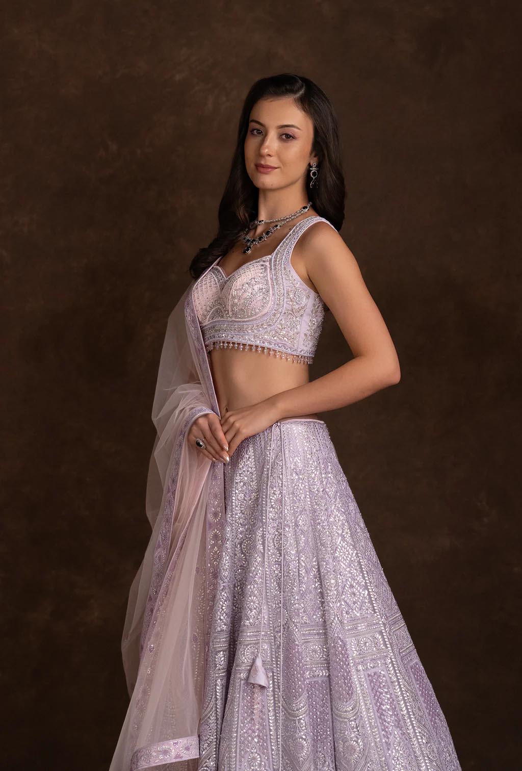 Delilah Lavender Lehenga Set with Embellished Crystal and Stonework