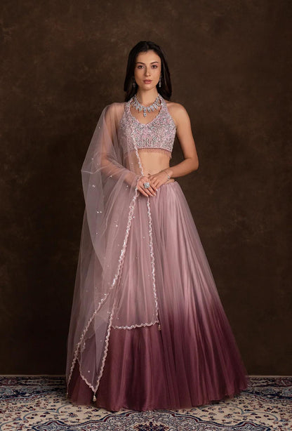 Inaya Ombre Purple Net Ruffle Lehenga Set