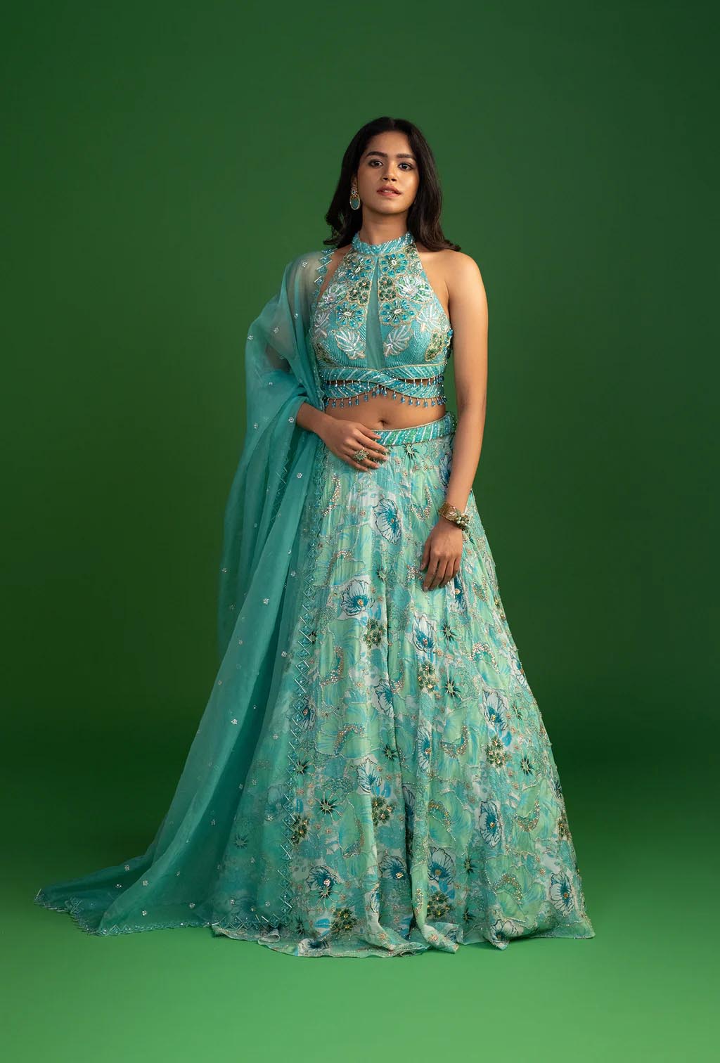 Atlantis Aquamarine Blue  Lehenga with Embellished Blouse Set