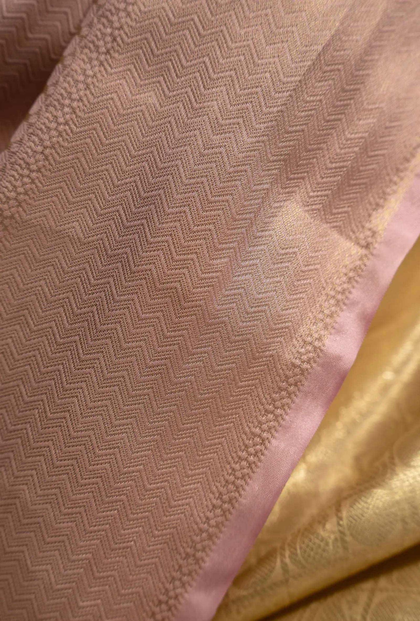 Tissue Silk Saree In Golden And Pink With Paisley Motifs