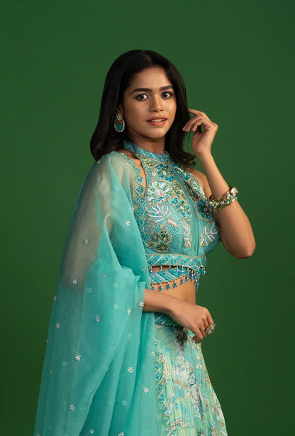 Atlantis Aquamarine Blue  Lehenga with Embellished Blouse Set