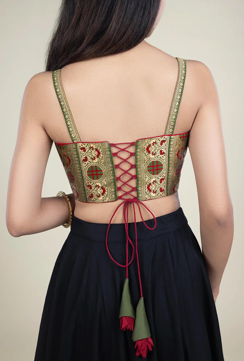 Green and Red Floral Geometric with Zari Motif Blouse