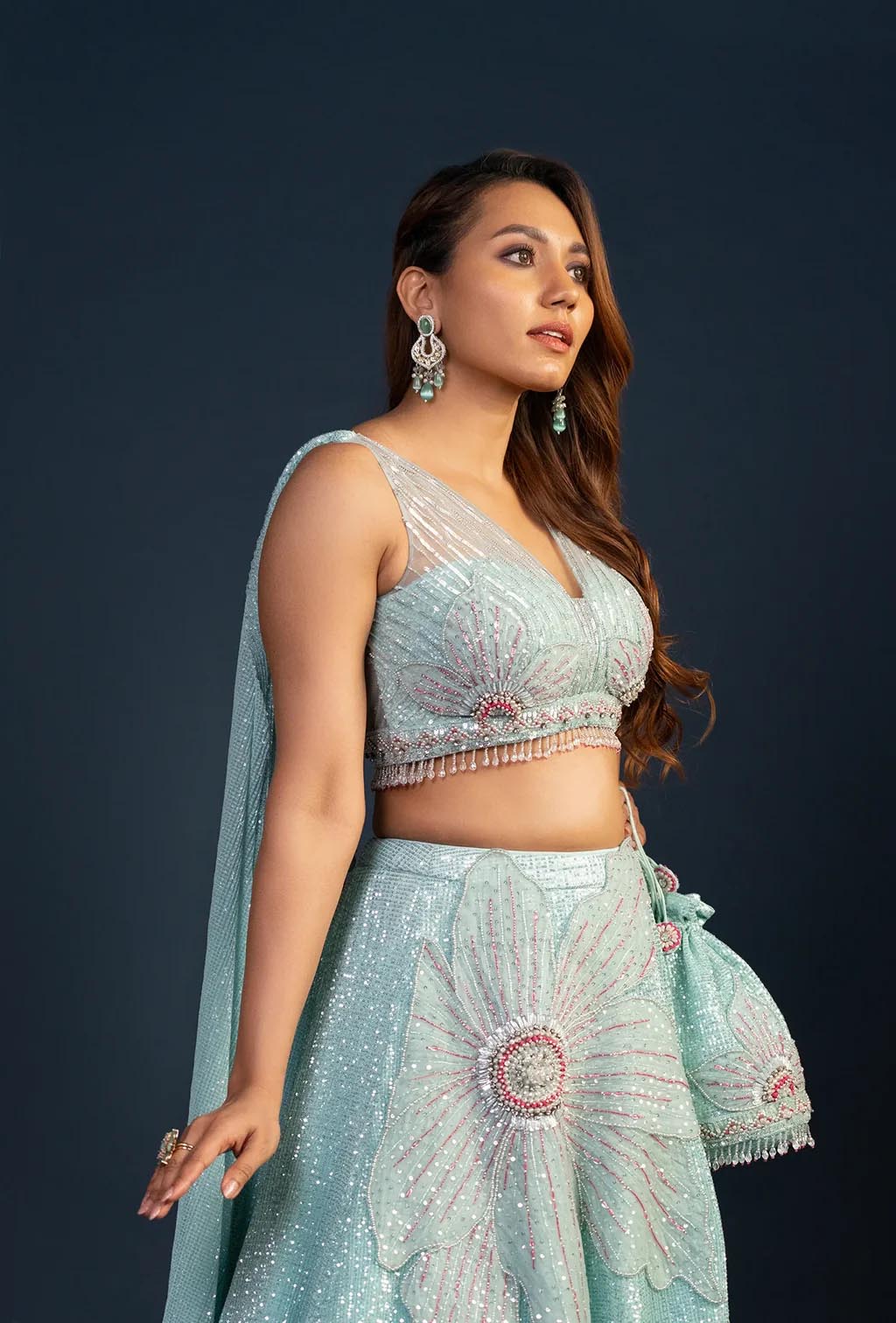 Sienna Sky Blue Applique work Lehenga Set