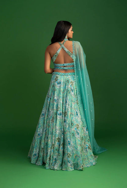 Atlantis Aquamarine Blue  Lehenga with Embellished Blouse Set