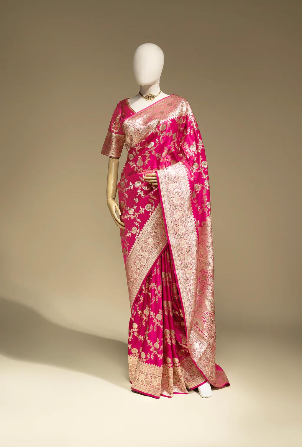 Rani Pink Katan Silk Saree with Zari Buttiwork