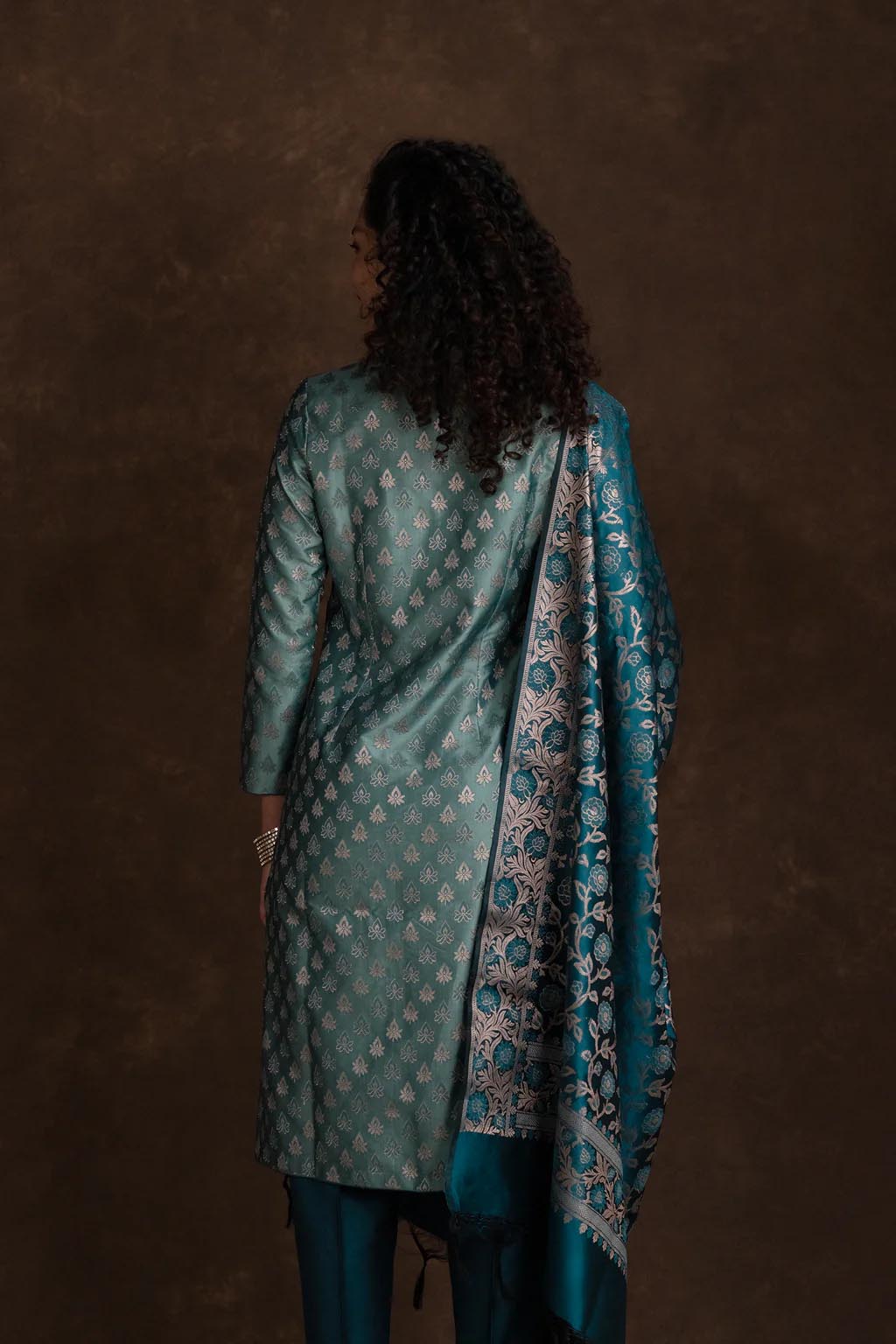 Light Sea Green Zari Motif Kurta Set