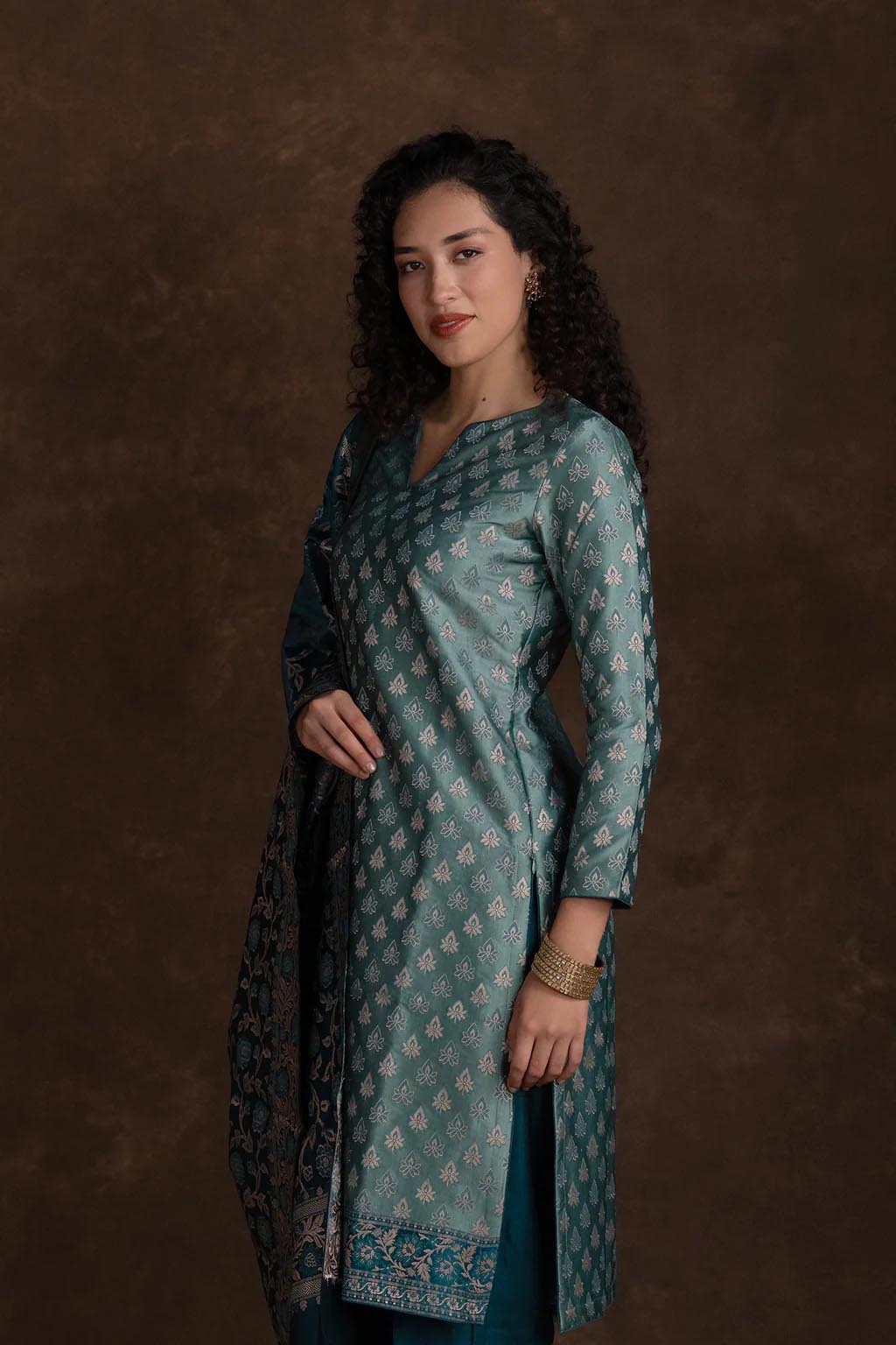 Light Sea Green Zari Motif Kurta Set