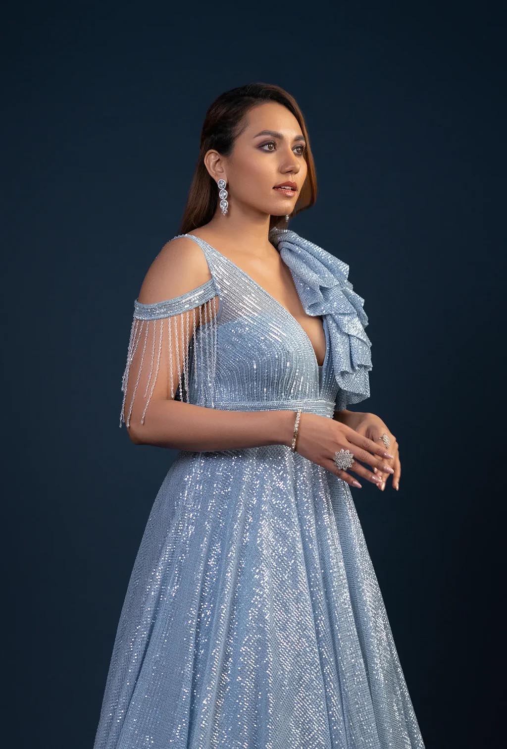 Ophelia Powder Blue Ruffle Sleeve Gown
