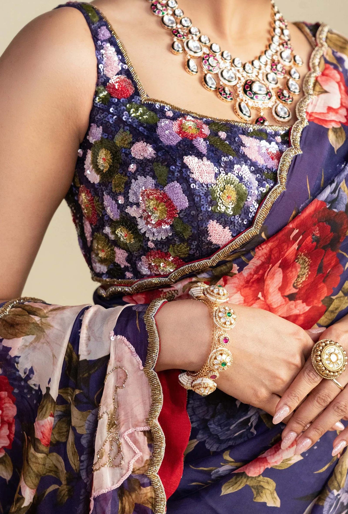 Purple Floral Print Saree