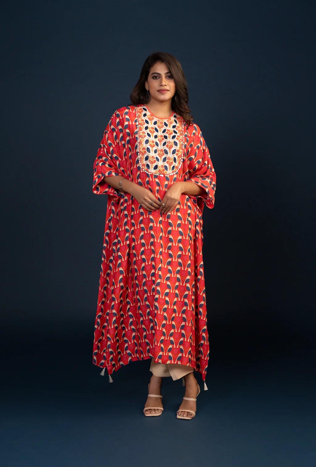 Rose Red Digital Print Kaftaan & Pant Set