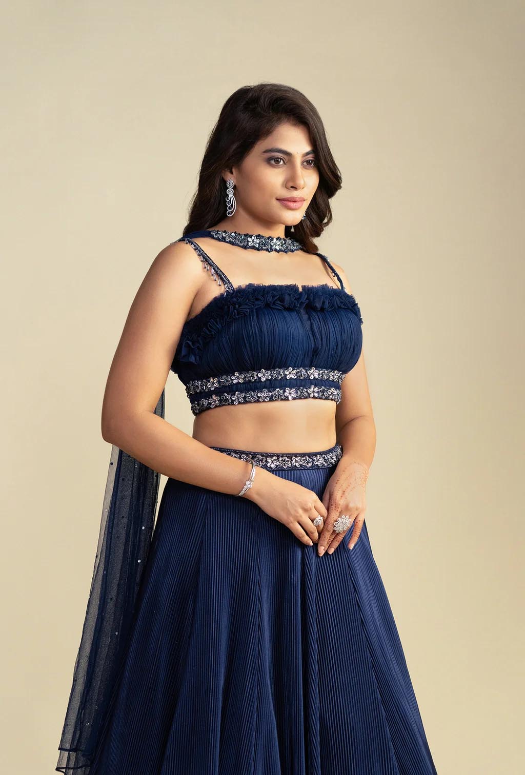 Nocturne Navy Blue Ruffled Lehenga Set