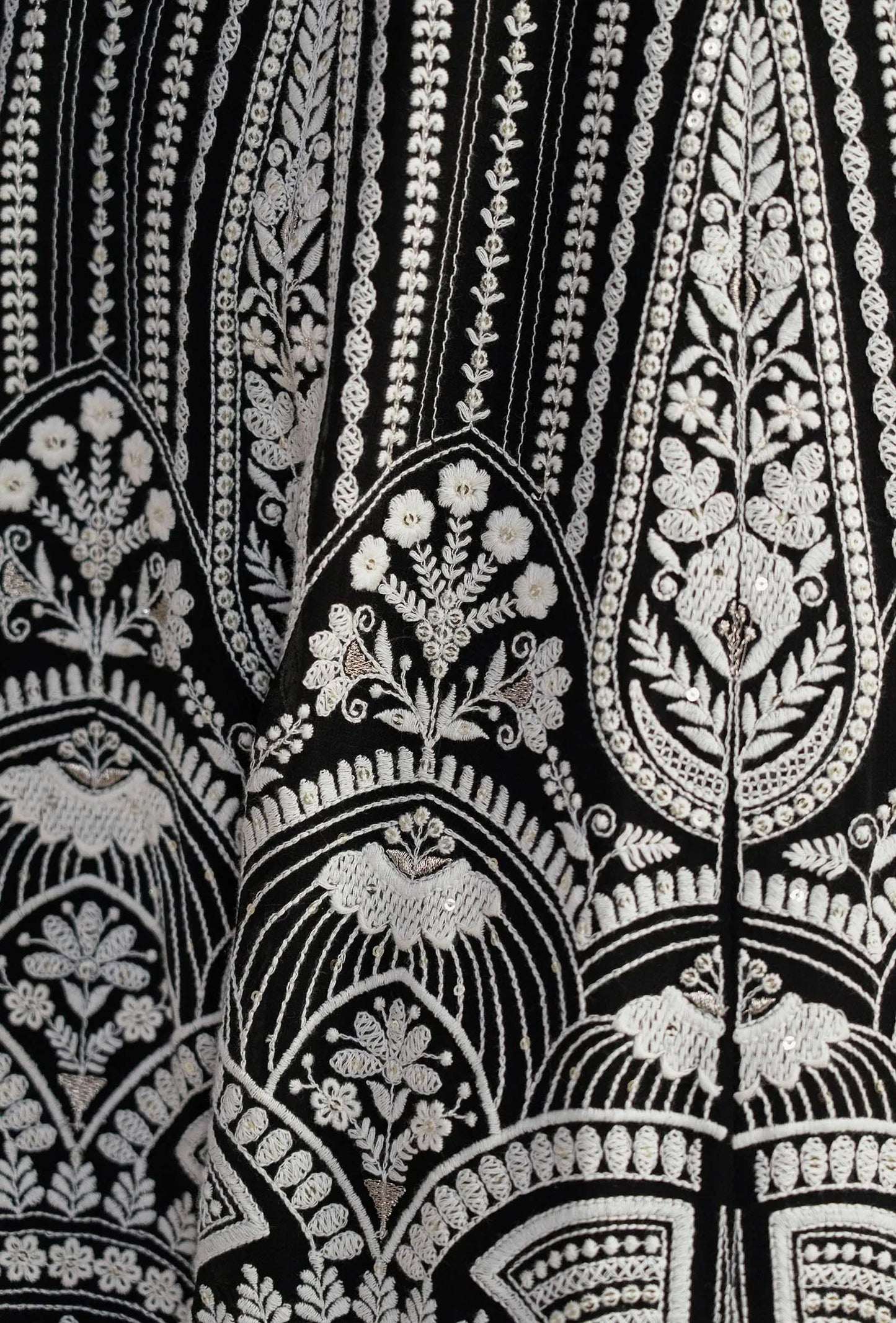 Regalia Black Ruffled Blouse with Chikankari Handwork Lehenga & Choker Dupatta