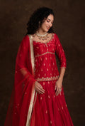 Raya Red Peplum Jacket Zariwork Lehenga Set with Net Dupatta