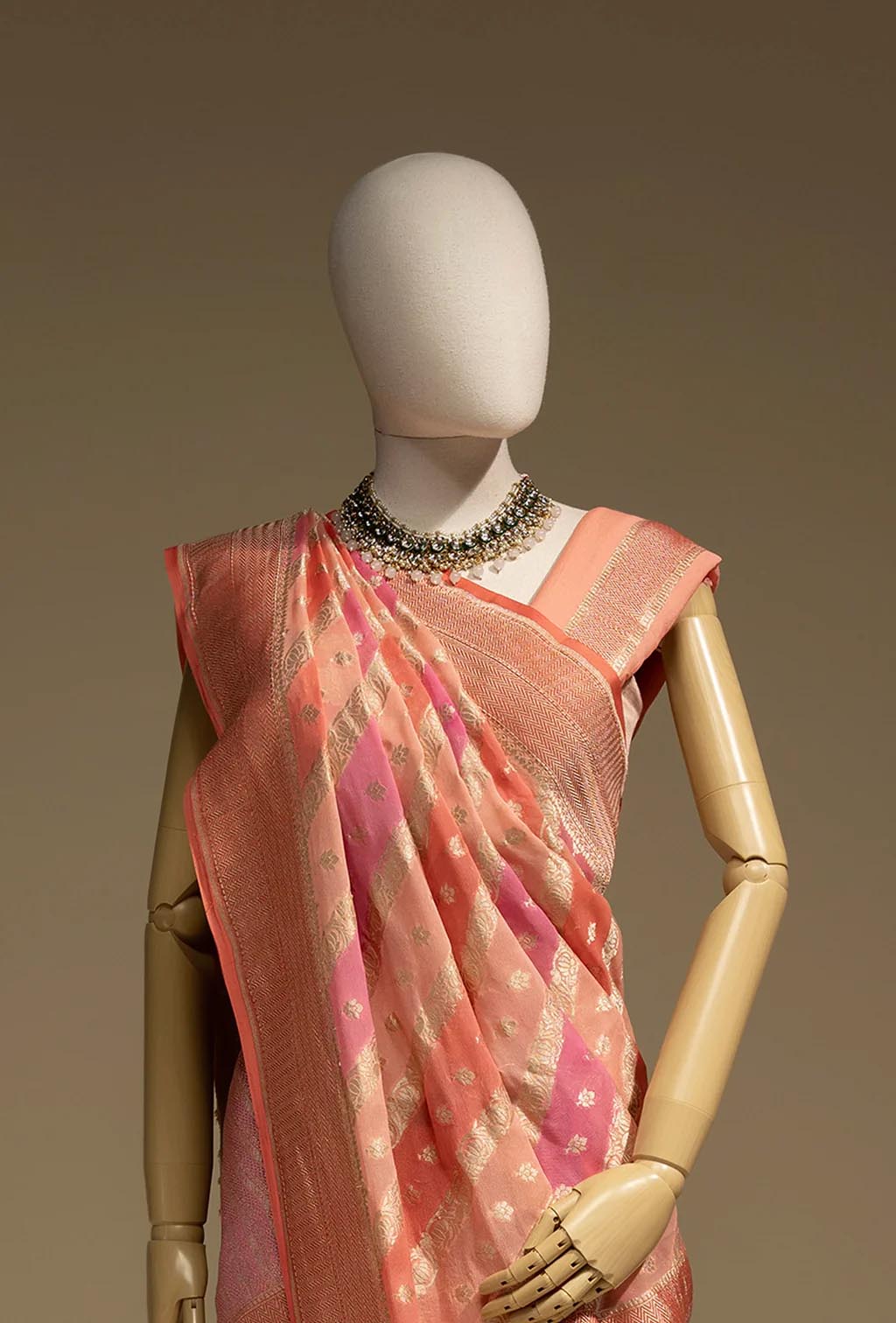 Lehriya Saree In Khadi Chiffon In Soft Paste Pink