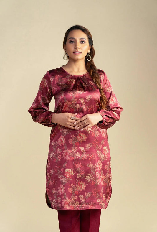 Wine Pink Buttoned Shoulder Kurta Set