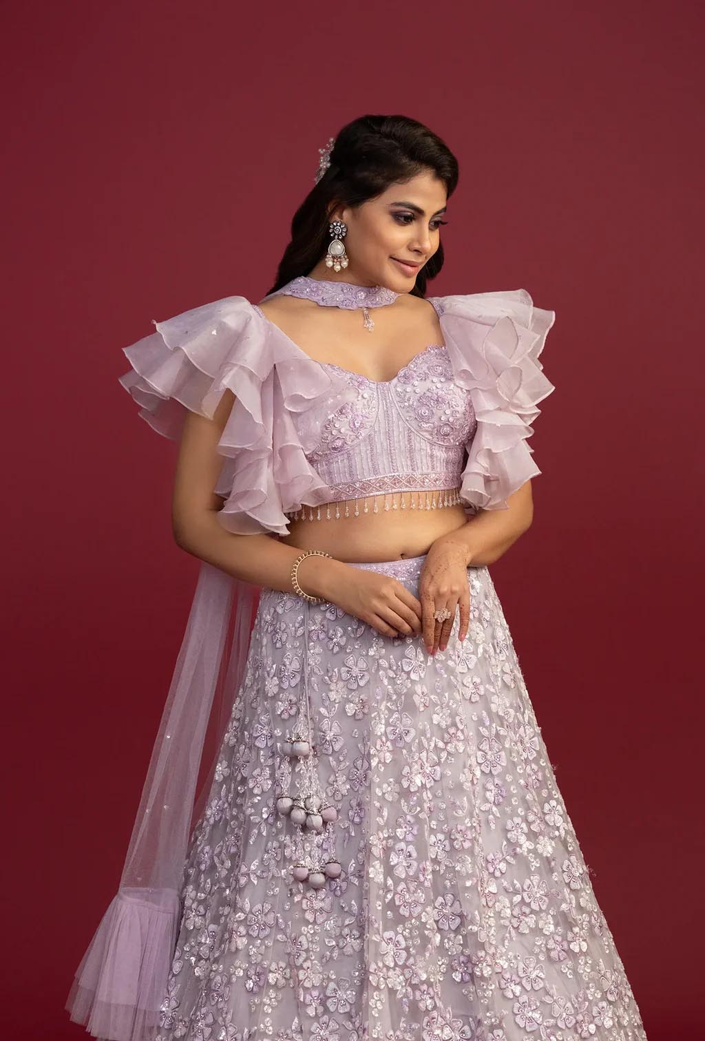 Adara Lilac Ruffled Sleeves Lehenga Set