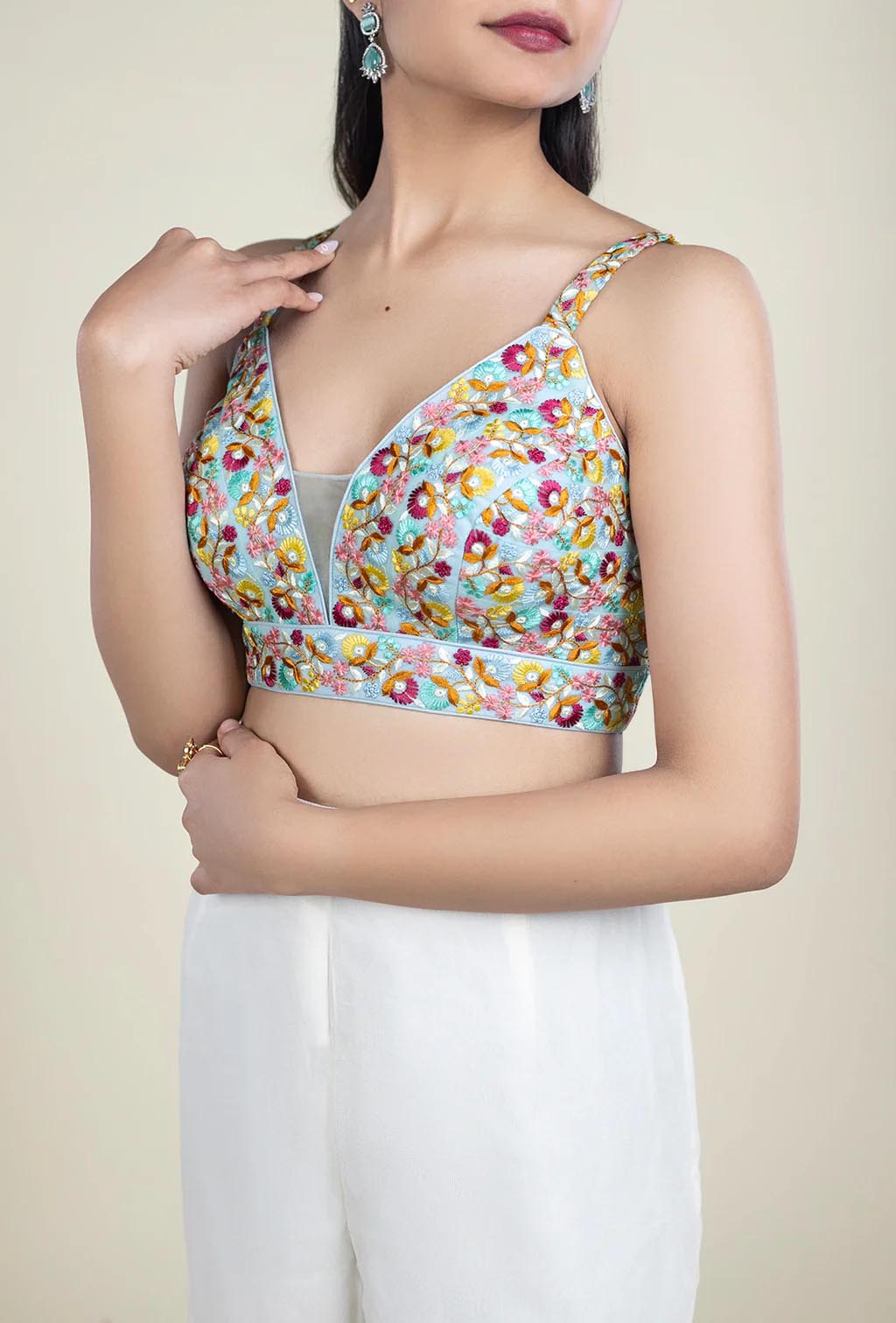 Light Blue Resham Embroidery Blouse