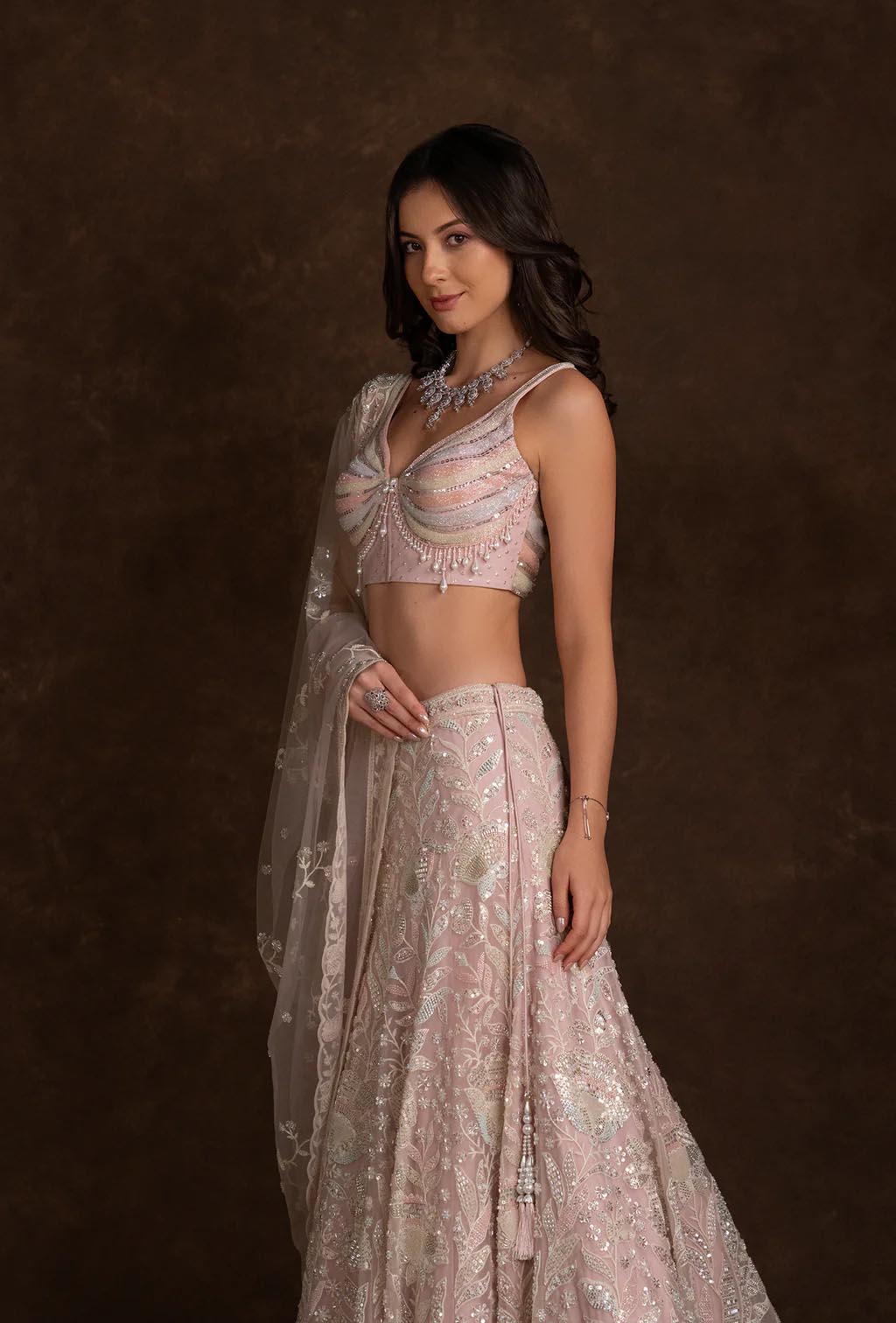 Elara Lavender Embroidered Lehenga Set with Pearl Tassels