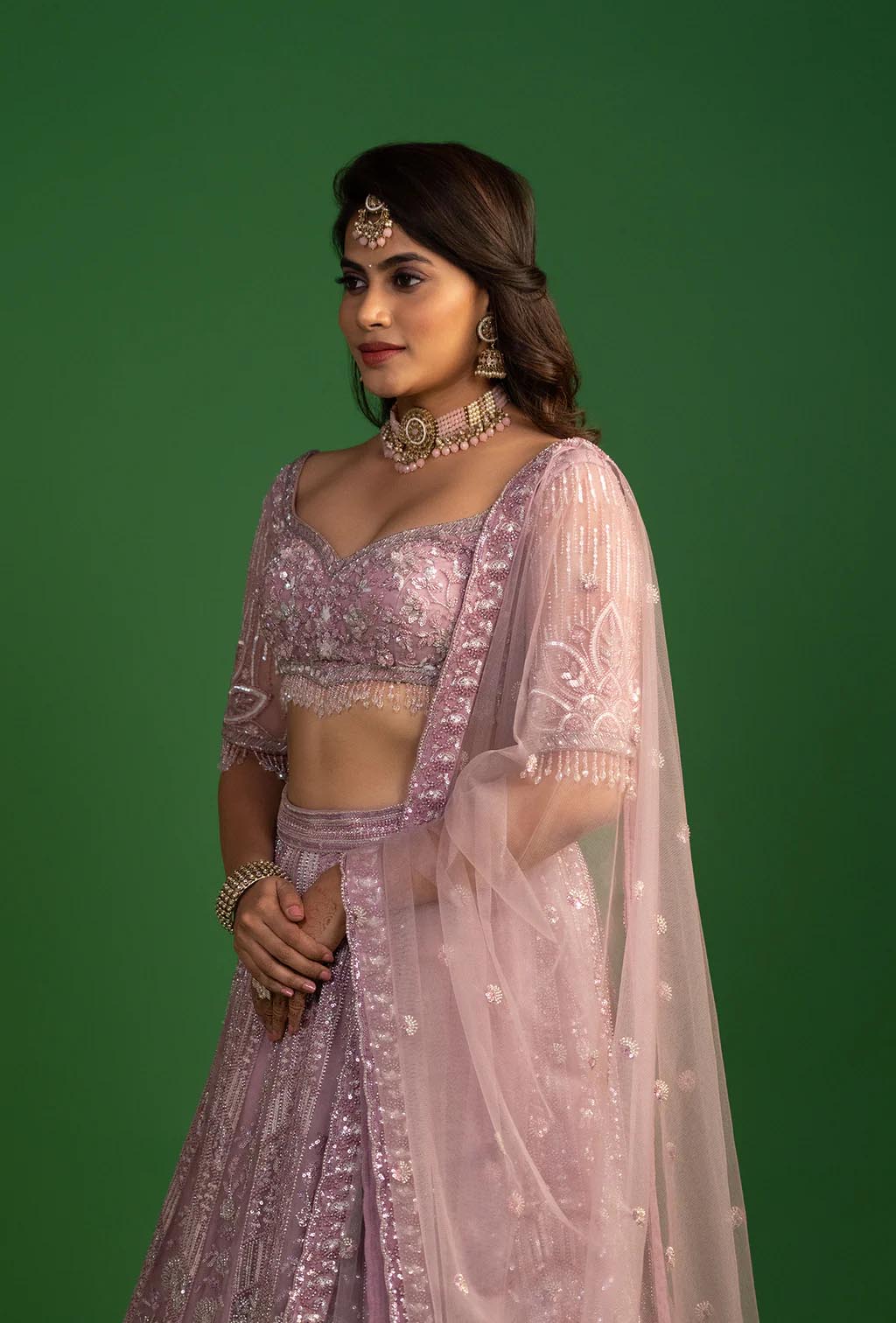 Sable Lilac Mauve Net Sequin Embroidery Lehenga Set
