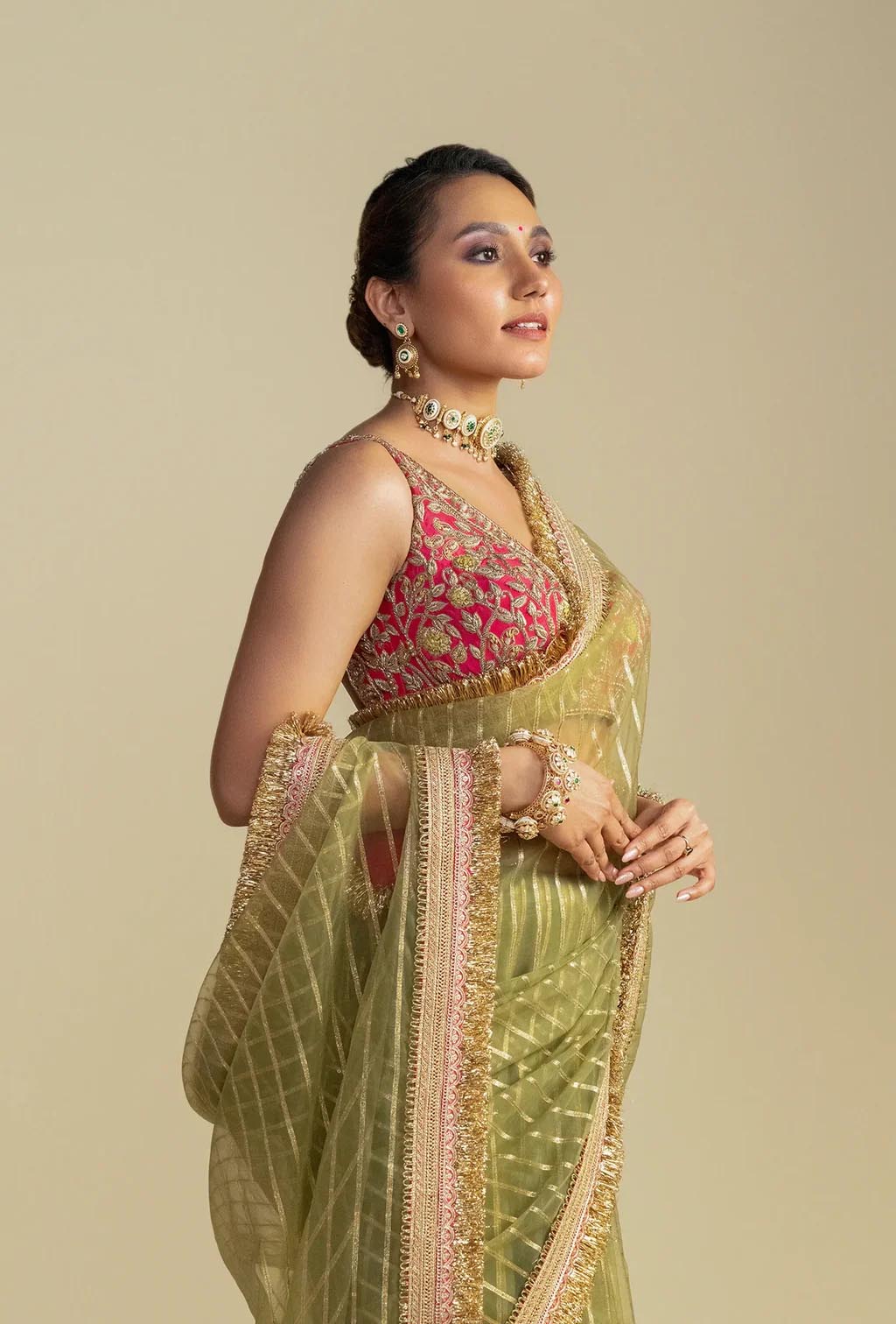 Noor Sheer Green Saree with Zardozi Embroidered Blouse