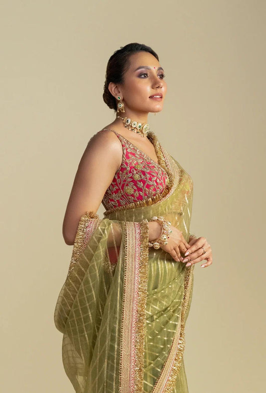 Noor Sheer Green Saree with Zardozi Embroidered Blouse