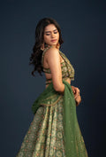 Maple Dark Olive Green Digitally Printed Criss Cross Neck Lehenga Set