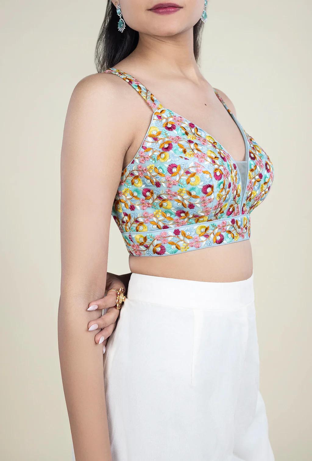 Light Blue Resham Embroidery Blouse