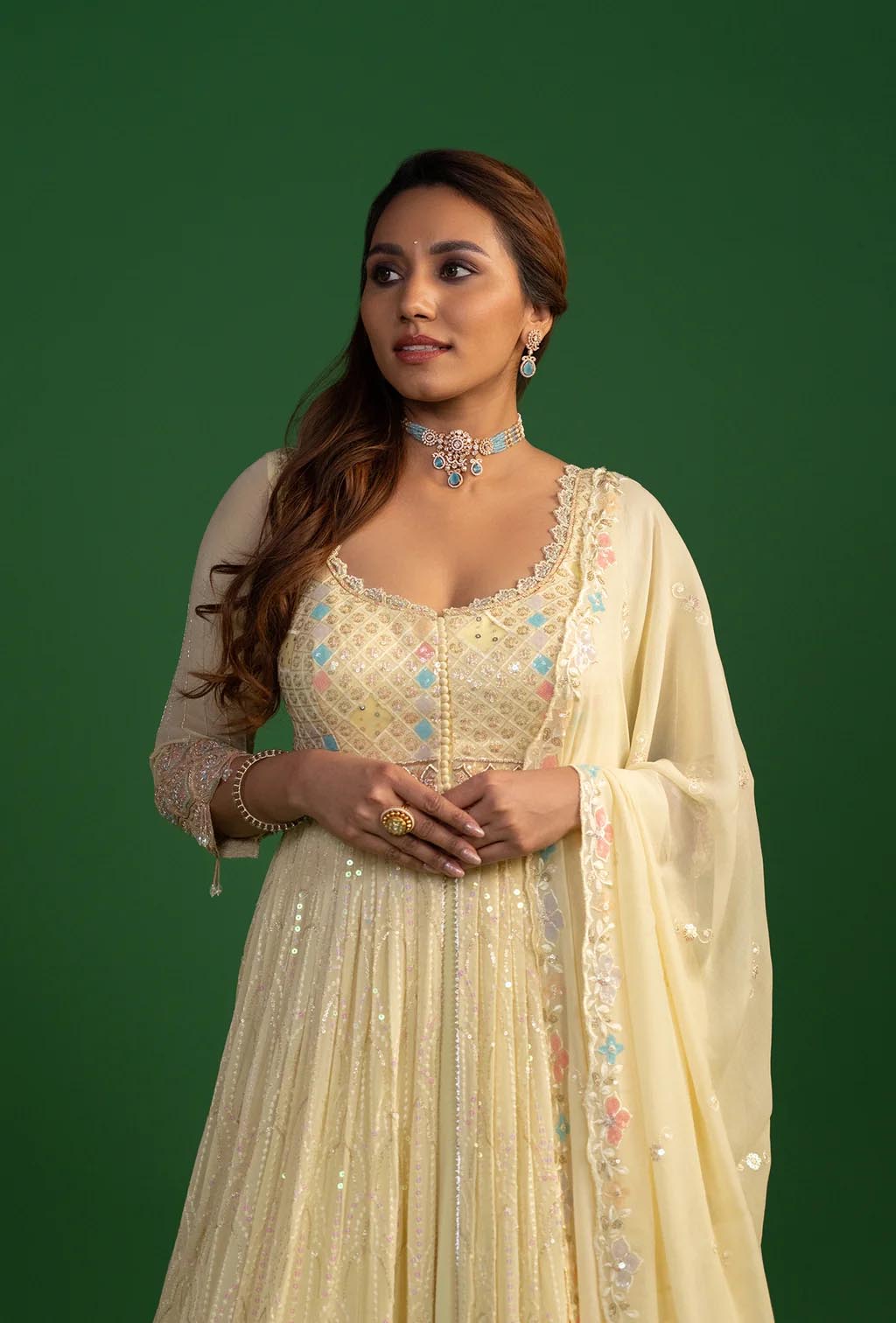 Ariana Pastel Yellow Front Slit Jacket Lehenga Set