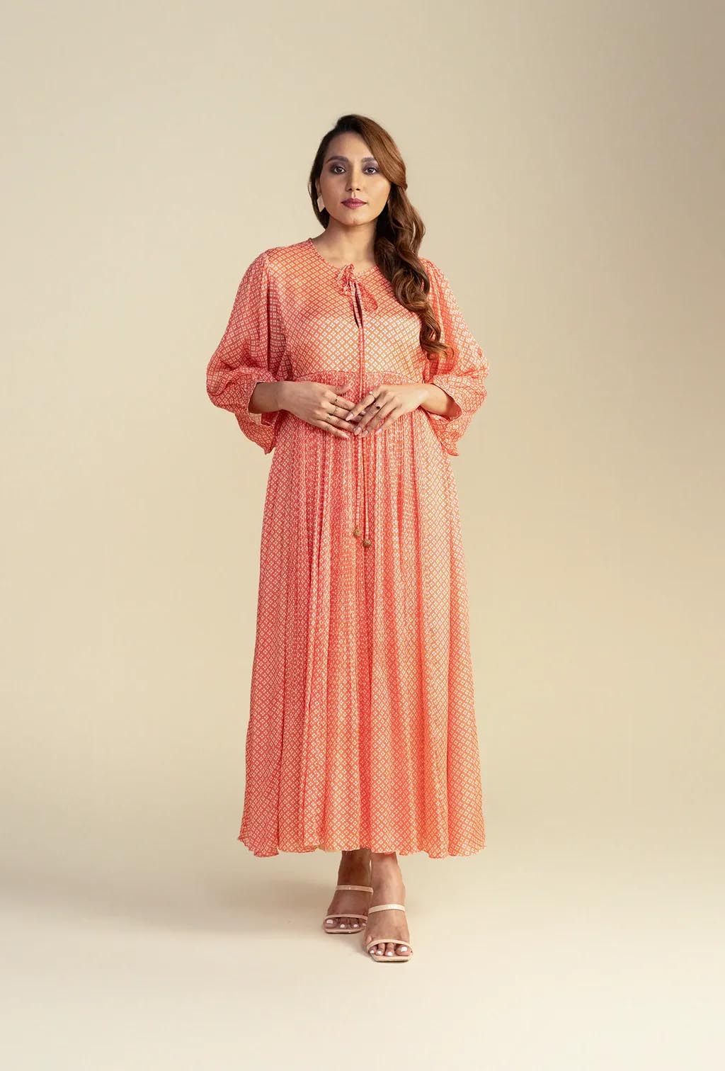 Coral Draw String Maxi Dress