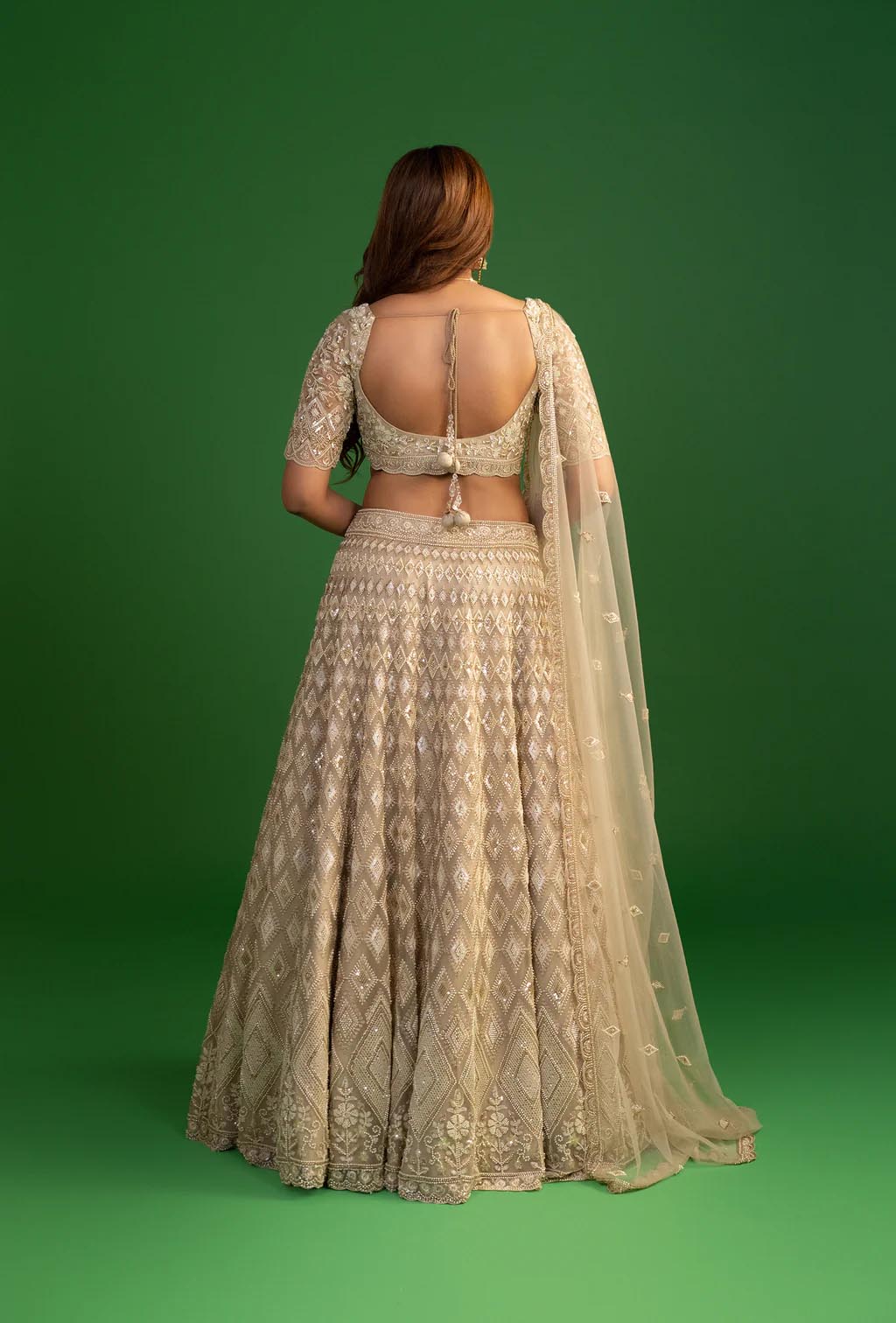 Mirage Golden Green Net Resham Work Lehenga Set