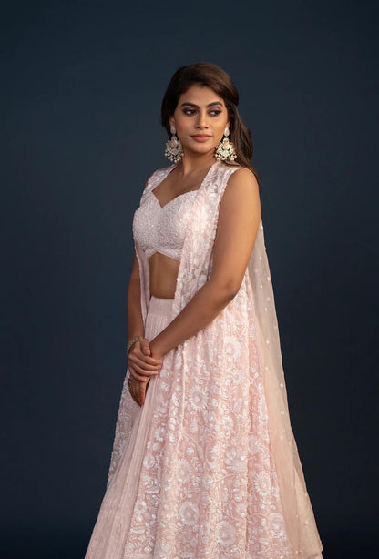 Glacier Peach Three piece Embroidered Lehenga Set