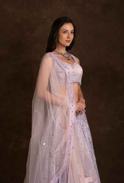 Delilah Lavender Lehenga Set with Embellished Crystal and Stonework