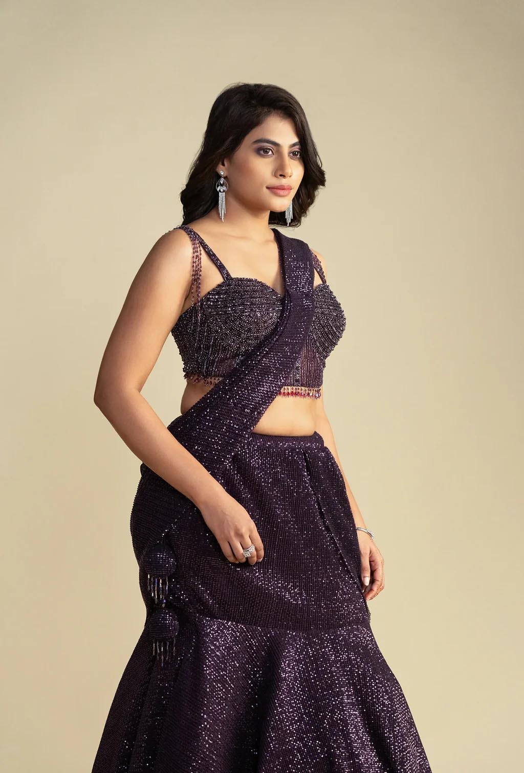 Rooh Dark Wine Pre Draped Mermaid Lehenga Saree