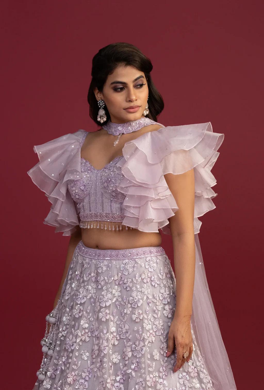 Adara Lilac Ruffled Sleeves Lehenga Set