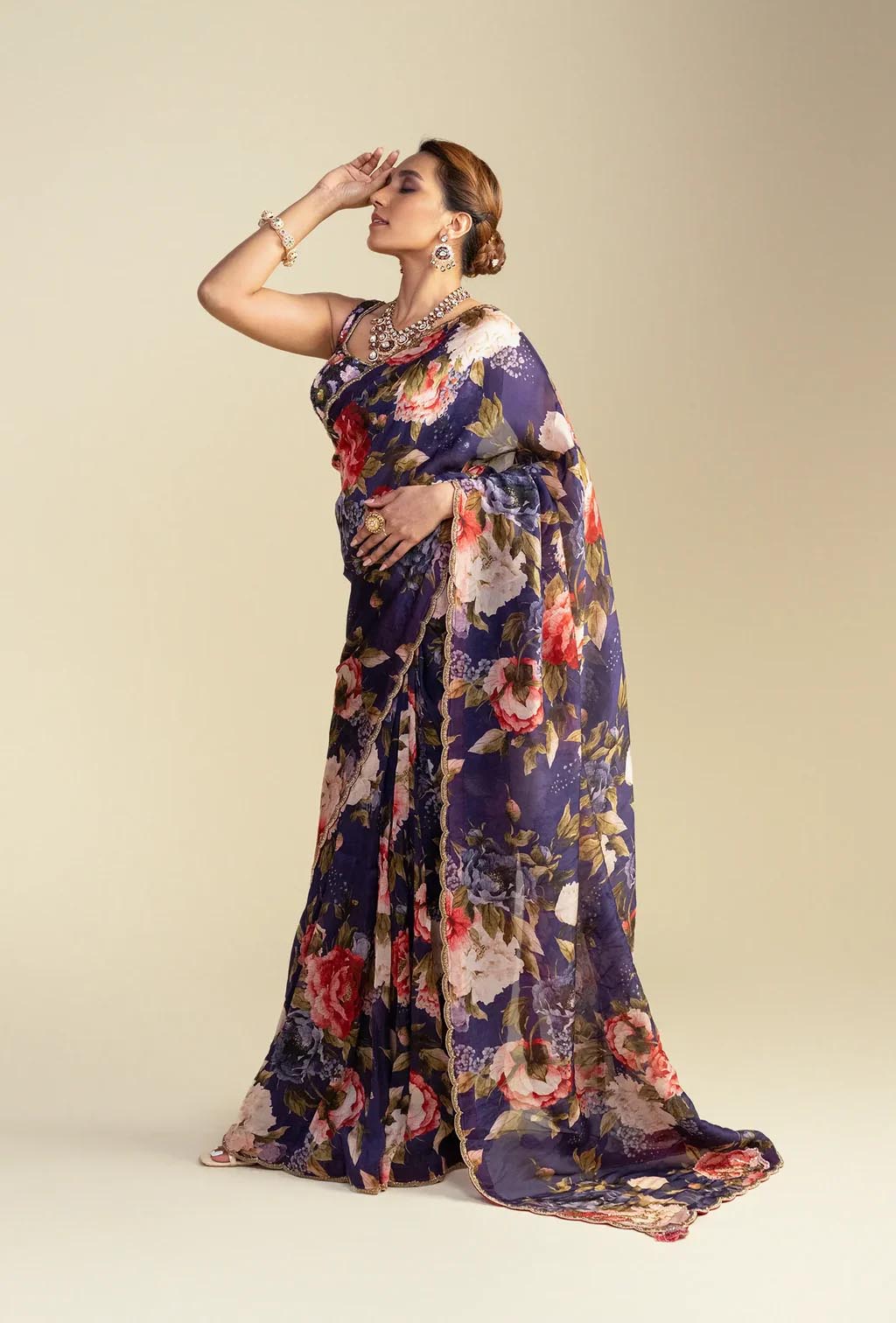 Purple Floral Print Saree