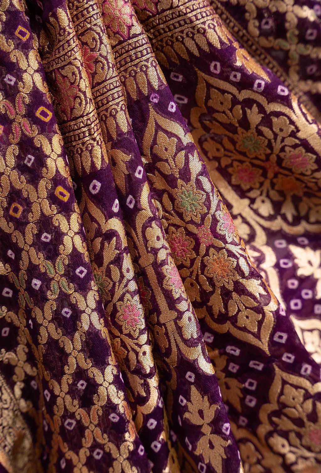 Purple Bandhani Tilfi Khadi Georgette Saree