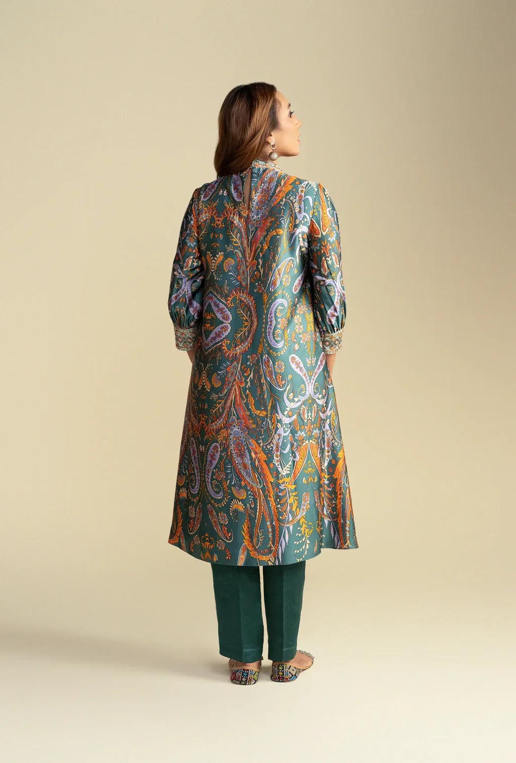 Green Digital Print Silk Kurta Set