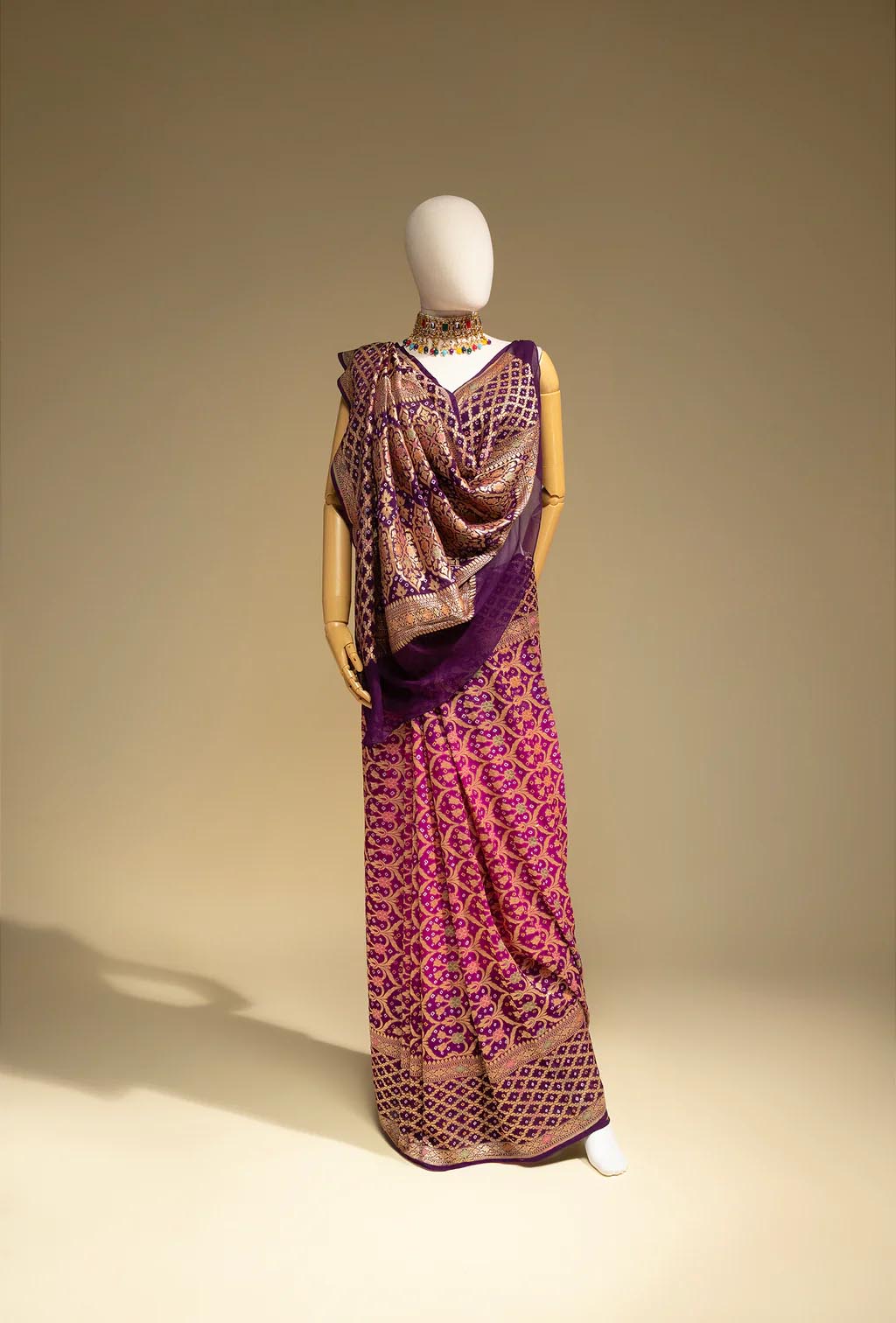 Purple Bandhani Tilfi Khadi Georgette Saree