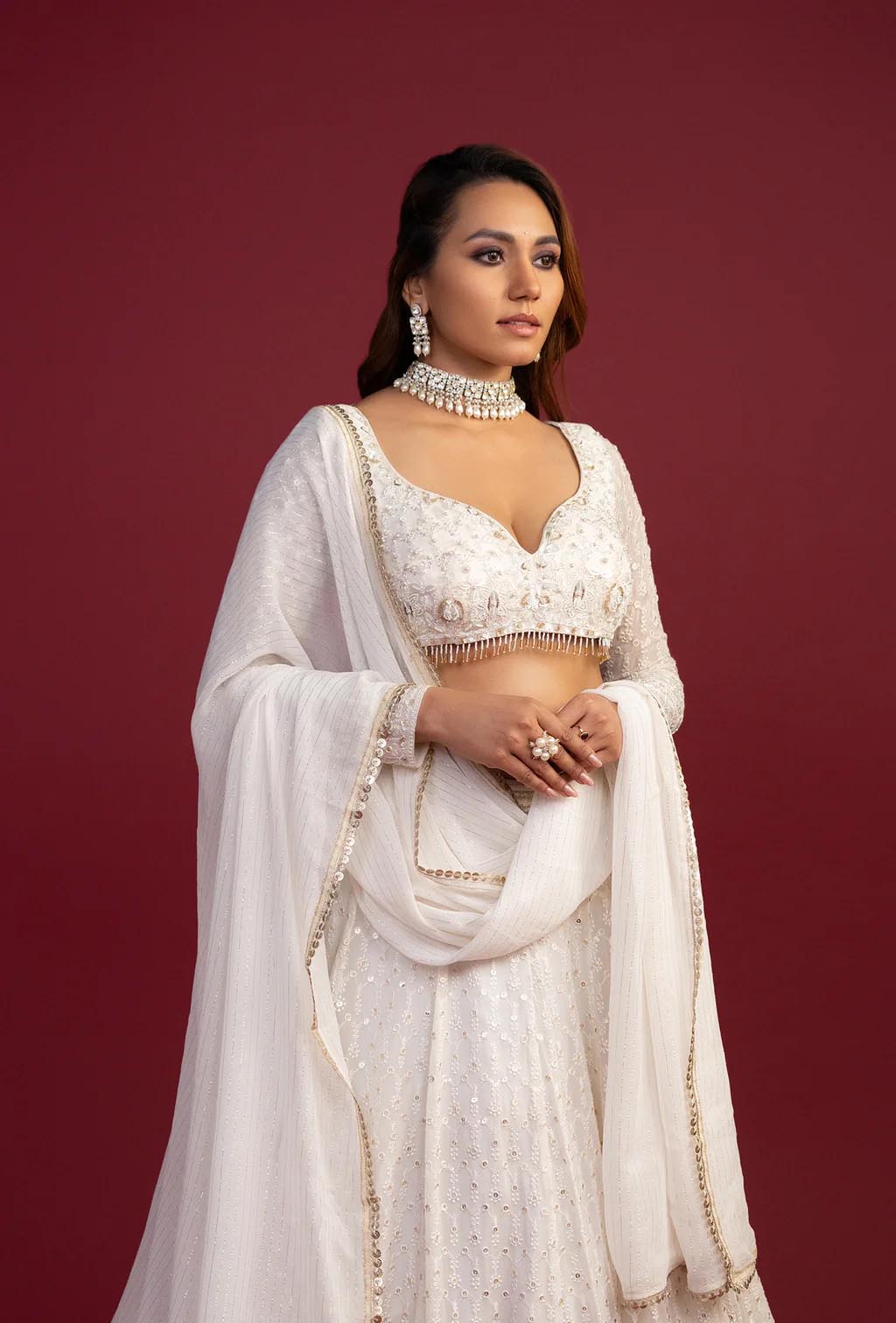 Crescent White Chikankari Lehenga Set
