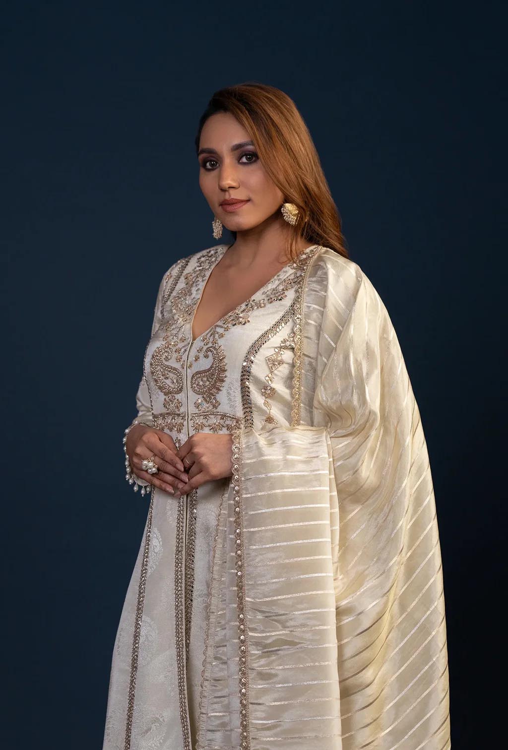 Ivory and Golden Zardozi Anarkali Set