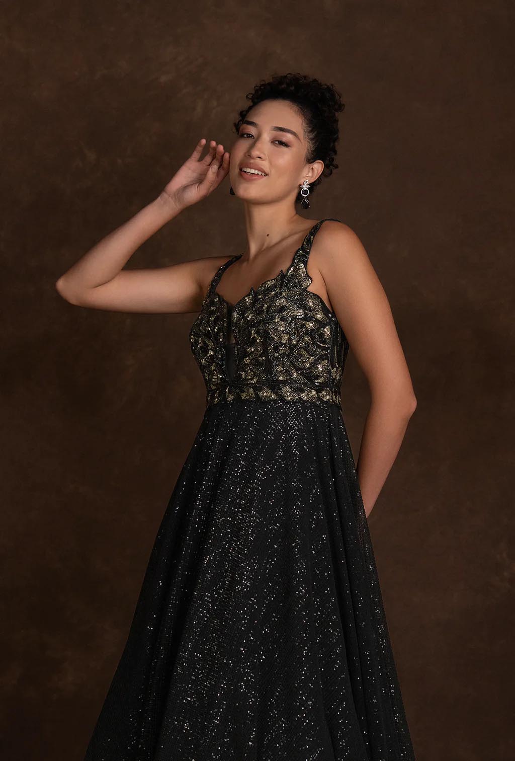 Solace Black Sweetheart Sequined Gown