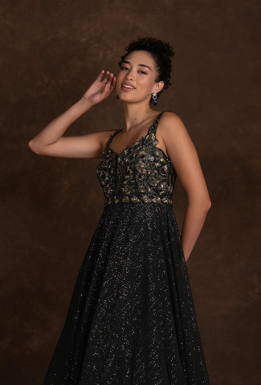 Solace Black Sweetheart Sequined Gown
