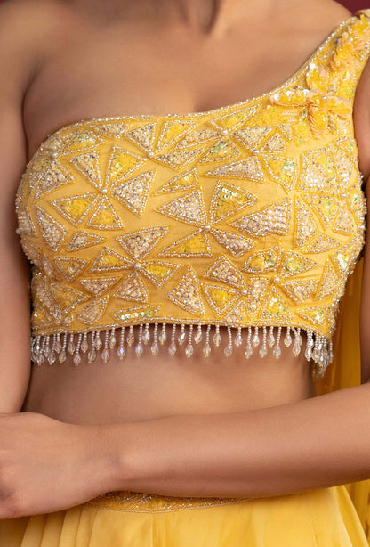 Mariah Yellow Lehenga Set with Attached Dupatta Blouse