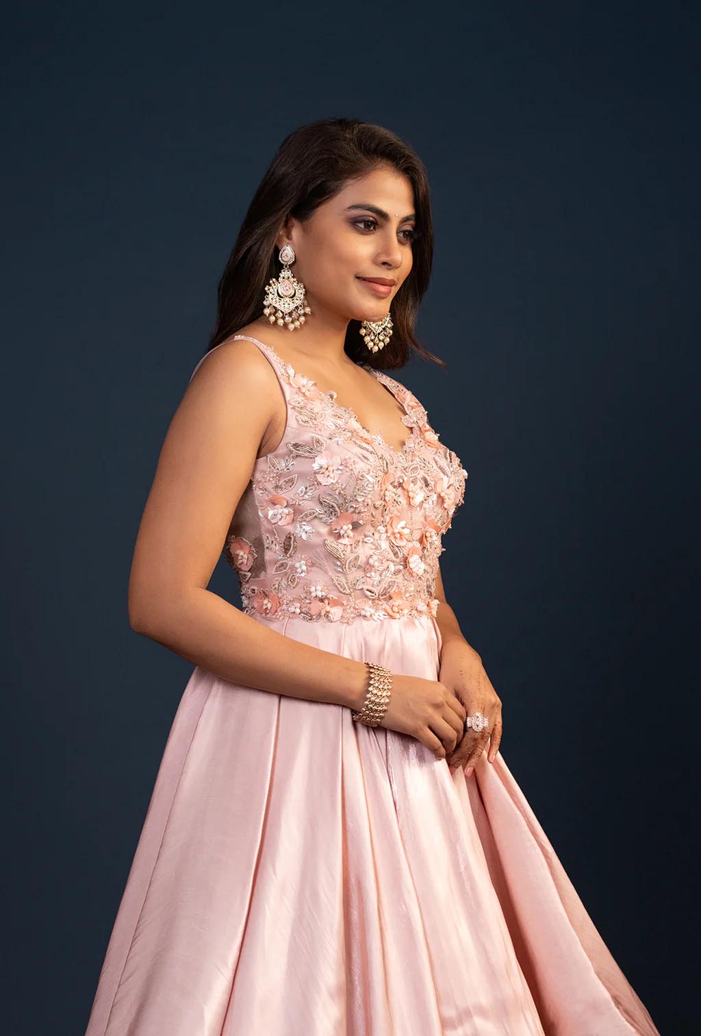 Juliet Pink Gabana Silk Crystal Embroidered Gown